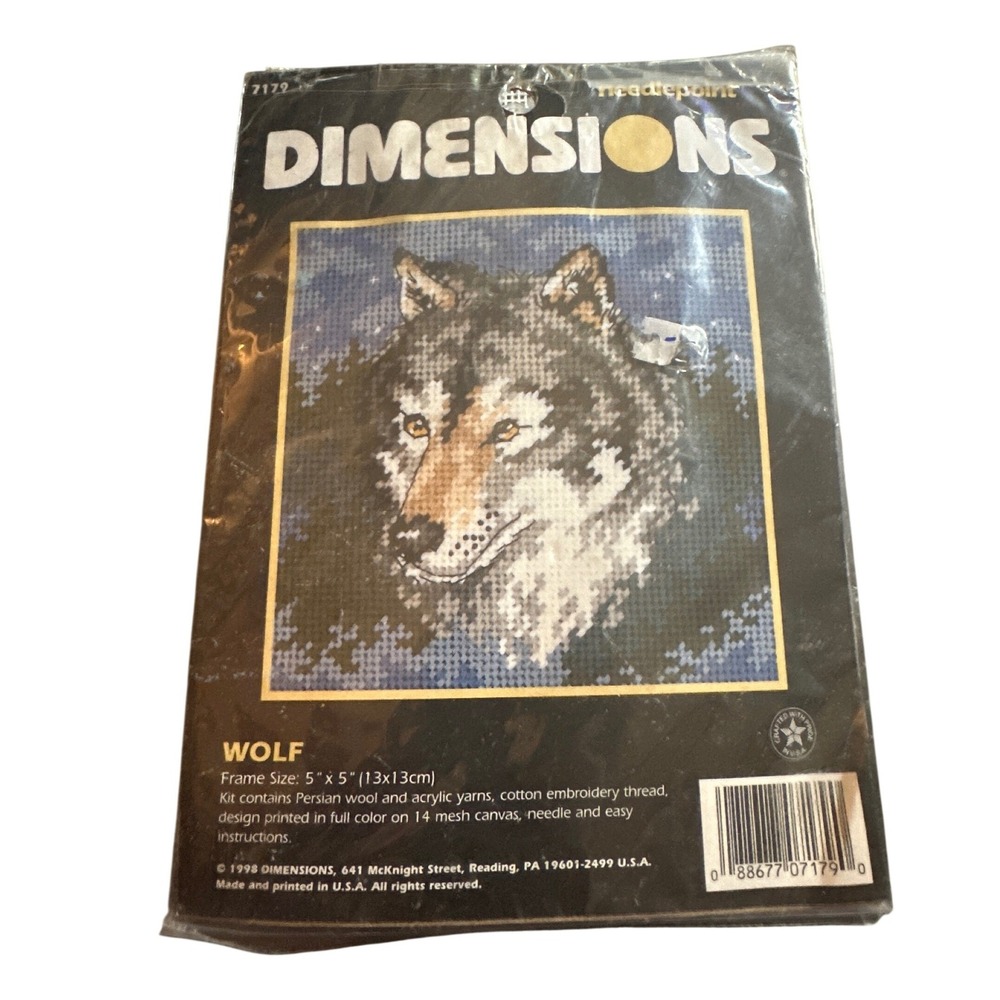 Vintage 1998 Dimensions Needlepoint Kit 7179 Wolf 5x5 Wildlife Craft Made in USA